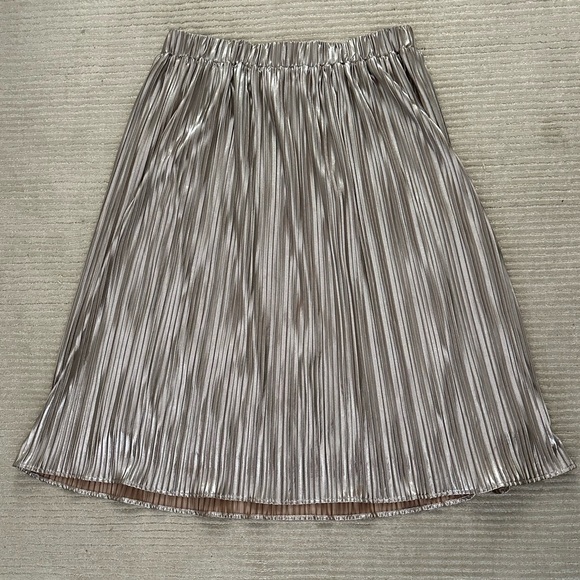 THML Gold Metallic Pleated Midi skirt XL - Picture 1 of 5